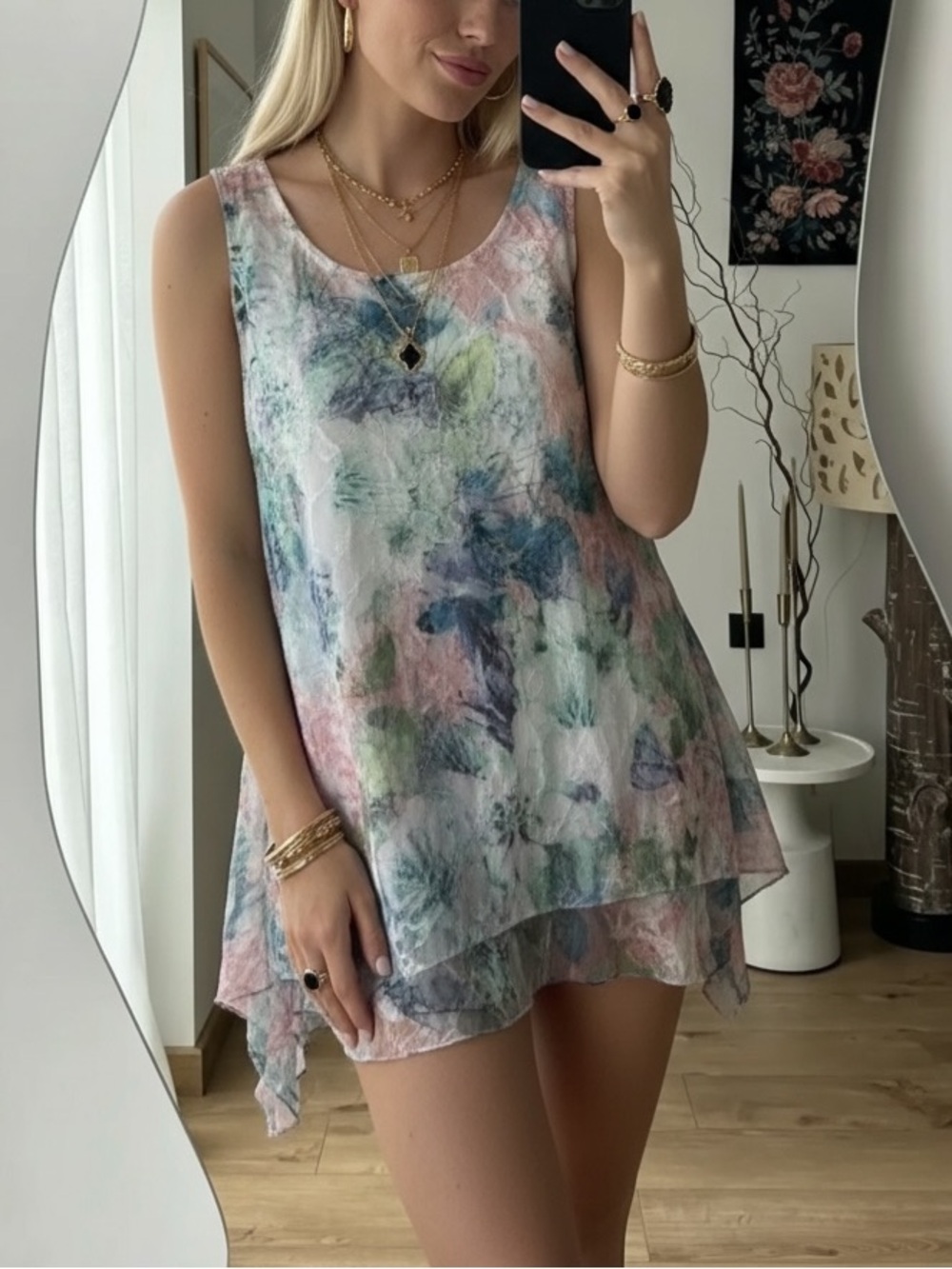 Brittany Black Fairycore Floral Lace Tank Top Sleeveless Pastel Mesh Size M